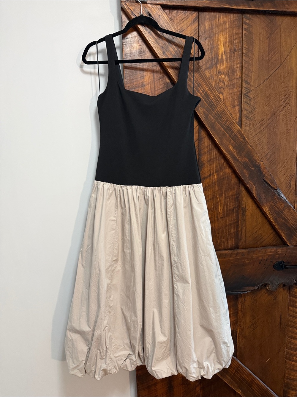 Abercrombie & Fitch Black Bodice with Cream Bubble-Hem Midi Dress